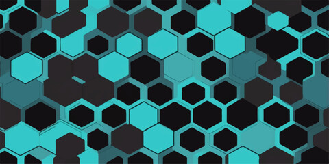 Obraz premium Blue hexagonal honeycomb seamless geometric pattern on a metallic texture backdrop