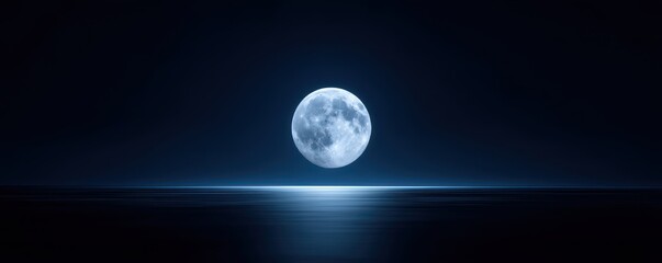 Moon Lunar surface Nightscape concept. Moonlit sea with abstract reflections in a dark atmosphere.