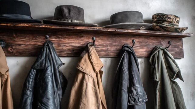Wooden shelf hats jackets