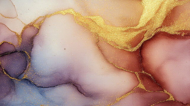 Abstract artwork of a gentle, translucent surface with sparkling gold veins. Digital wallpaper with a calming and luxurious aesthetic.