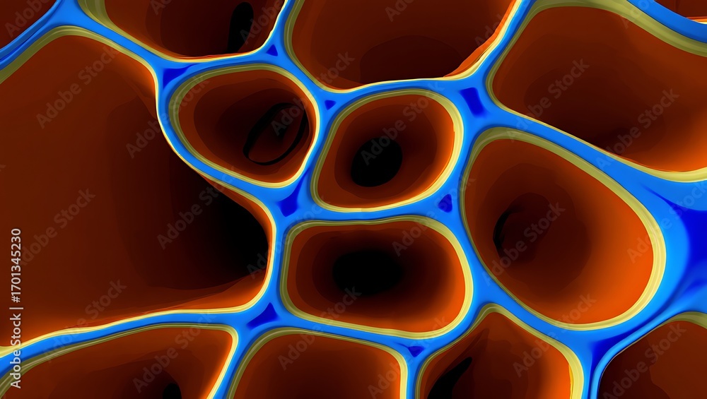 Poster abstract cellular structure with organic shapes and vibrant color gradients