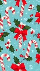 Christmas candy canes and holly pattern (1)