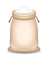 Beige burlap sack filled with white powder