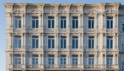 Obraz premium Elaborate light stone building facade with numerous windows and balconies