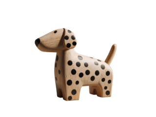Handmade wooden dalmatian dog figurine isolated on transparent background