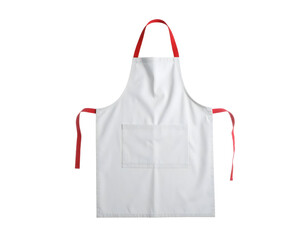 White apron with red straps