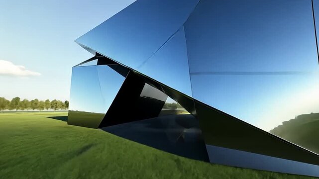 Modern geometric structure in grassy field