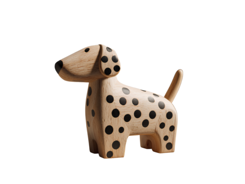 Handmade wooden dalmatian dog figurine isolated on transparent background - Powered by Adobe