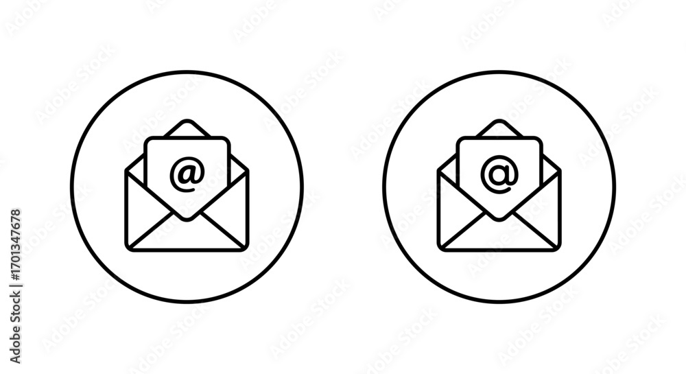 Poster open email envelope icon in circular outline. mail inbox and communication message symbol