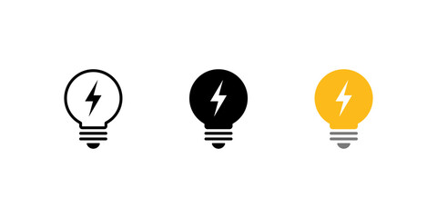 Electric light bulb with power bolt icon. Idea, inspiration, and innovation energy symbol