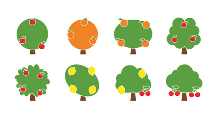 Fototapeta premium Collection of eight simple fruit tree icons.