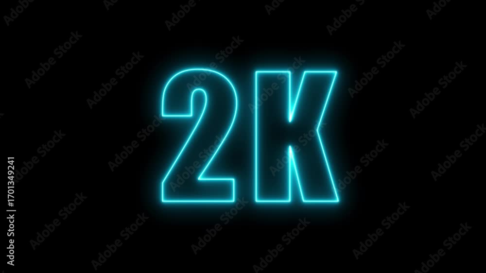 Poster animated 2k text glowing neon sign on dark background for visual effects