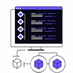 Abstract network of interconnected blockchain nodes and digital currency symbols
