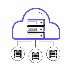 Modern cloud server icon with network and data elements