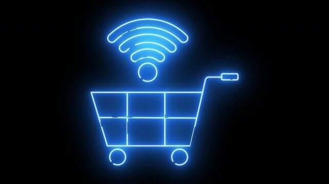 trolley icon and wifi icon with neon effect
