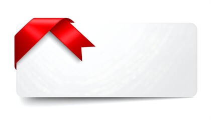 Red ribbon gift tag, blank space, white background, promotion