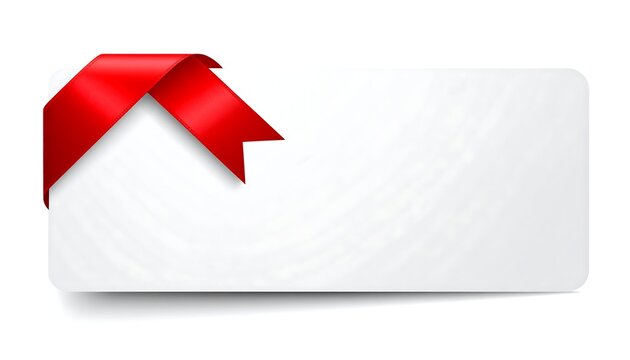 Red ribbon gift tag, blank space, white background, promotion