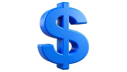 Obraz premium Blue dollar sign, 3D render, white background, finance
