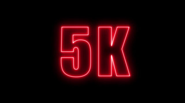Animated neon sign of the number 5k in vibrant red against a black background