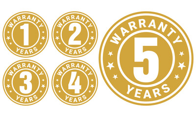 Warranty logo in circle with 1 years, 2 years, 3 years and 4,5 years warranty stamp or sticker vector template