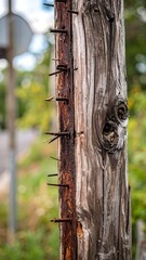 Weathered wooden utility pole