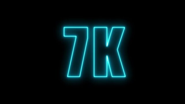 Glowing neon 7k text animation on black background ideal for digital content