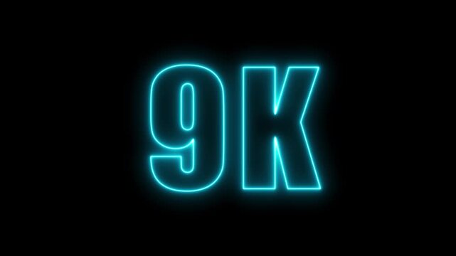 Glowing neon 9k text against a black background digital display