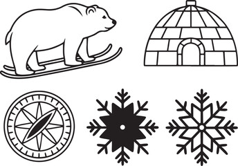 Artic travel life vector icons set. Global Cultures Travel icon in flat outline and editable stroke line art