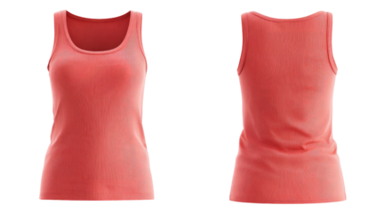 Front and back view of a coral-colored tank top