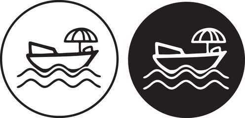 Marin sea beach travel life vector icons set. Flat filled line art icon