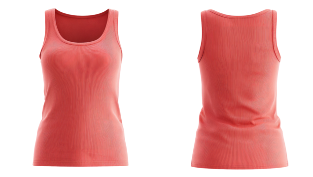 Front and back view of a coral-colored tank top
