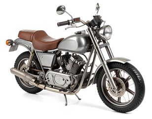 A gray motorcycle, side view, isolated on white