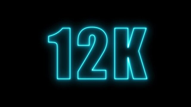 Bright neon blue light 12k sign glowing against a solid black background