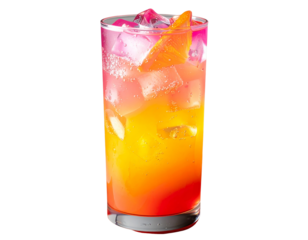 Refreshing layered orange-pink beverage fully visible isolated on transparent background PNG