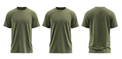 Three-view mockup of a plain olive green t-shirt (1)