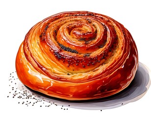 A delicious-looking, round pastry with a spiral shape
