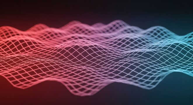 Wavy grid abstract with red and blue gradient lighting, subtle texture