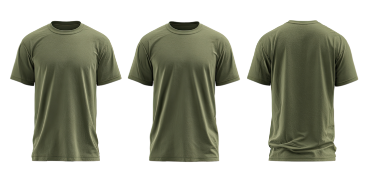 Three-view mockup of a plain olive green t-shirt (1)