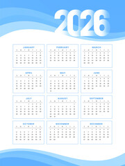 business style 2026 wall calendar layout in white blue