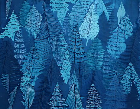 A dense forest of stylized blue trees (1)