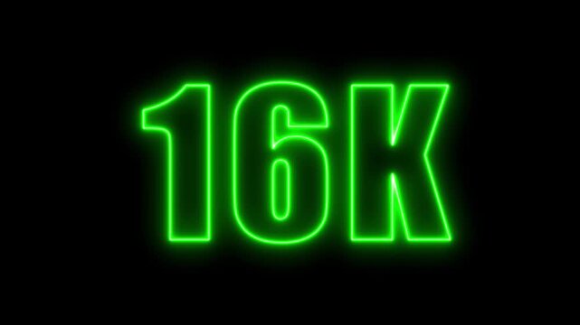 Bright glowing green neon sign displaying the number 16k on a black background