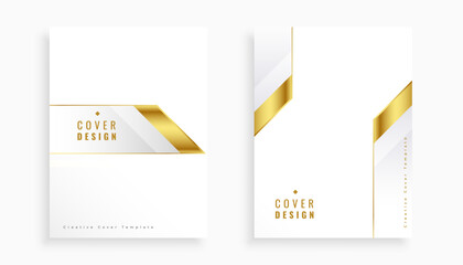 set of white booklet cover layout with golden touch