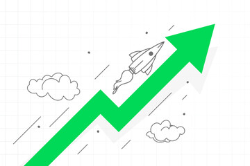 doodle style upward direction growth arrow with rocket design