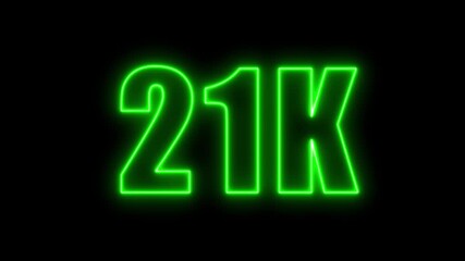 Glowing green neon number twenty one thousand on a black background