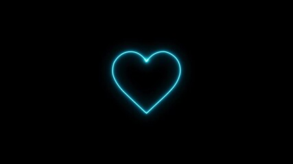 Abstract glowing neon cyan color heart valentines love icon animation. Romantic heart, love symbol, passion felling, fondness and romance on a black background. - Powered by Adobe