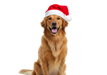 Happy Golden Retriever Dog Wearing a Santa Hat, Ready for Christmas Celebrations