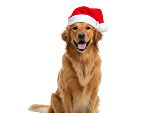 Happy Golden Retriever Dog Wearing a Santa Hat, Ready for Christmas Celebrations