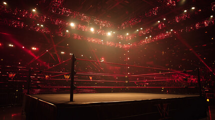 Ring Ropes in Red and Gold Lighting - WWE Evolution Tribute Scene