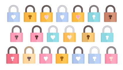 Colorful heart padlocks, security, digital, love