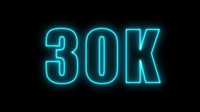 Glowing neon 30k text displayed against a black background digital illustration